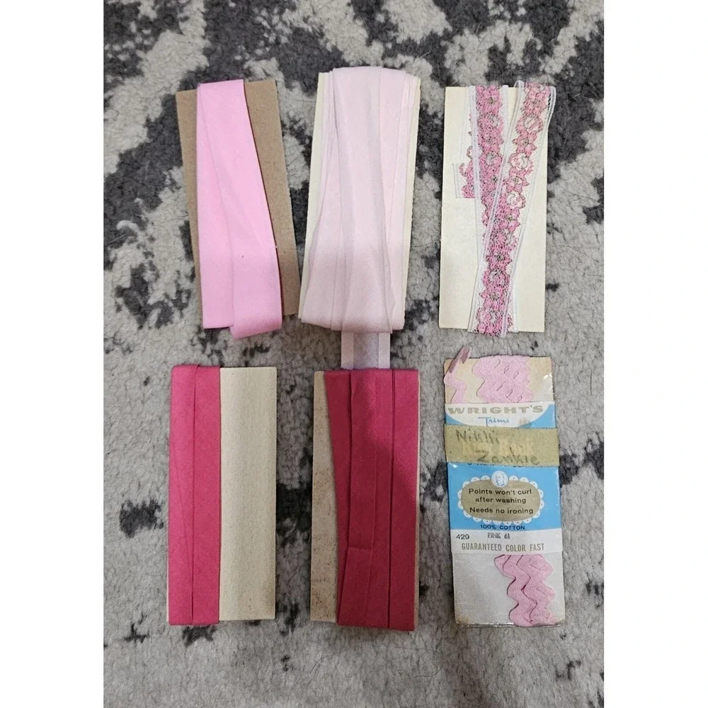 Vintage 50s Pink Bias Tape Sewing Trim Lot of 6